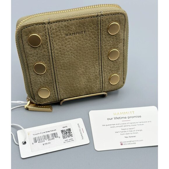 Hammitt 5 North Plume Moss Green Nubuck Leather Compact Zip Around Wallet 16470 - Picture 1 of 15